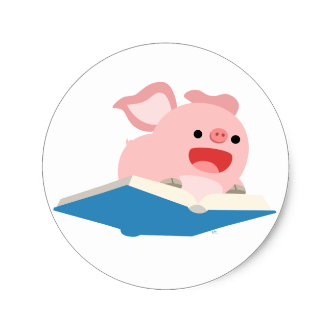 The Flying Book And Cartoon Pig Sticker - Book (650x650)