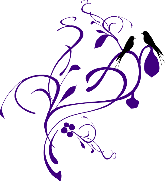 Birds On A Branch Clip Art - Curled Line Art Transparent Png (546x597)