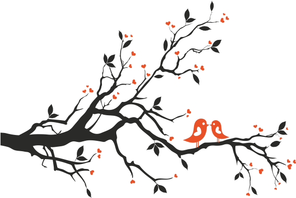 Vinilo Decorativo Arbol Con Pajaros 2 Colores - Tree Branch With Birds (600x600)