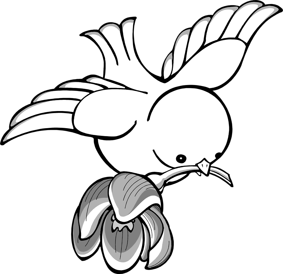 Bird Flying With A Flower In Its Mouth Clipart - Drawing Of Flying Birds (958x928)