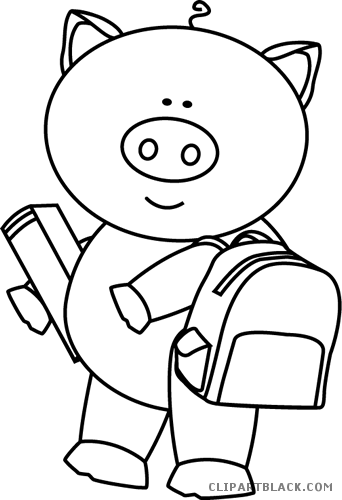 Pig Outline Animal Free Black White Clipart Images - Cartoon (342x500)