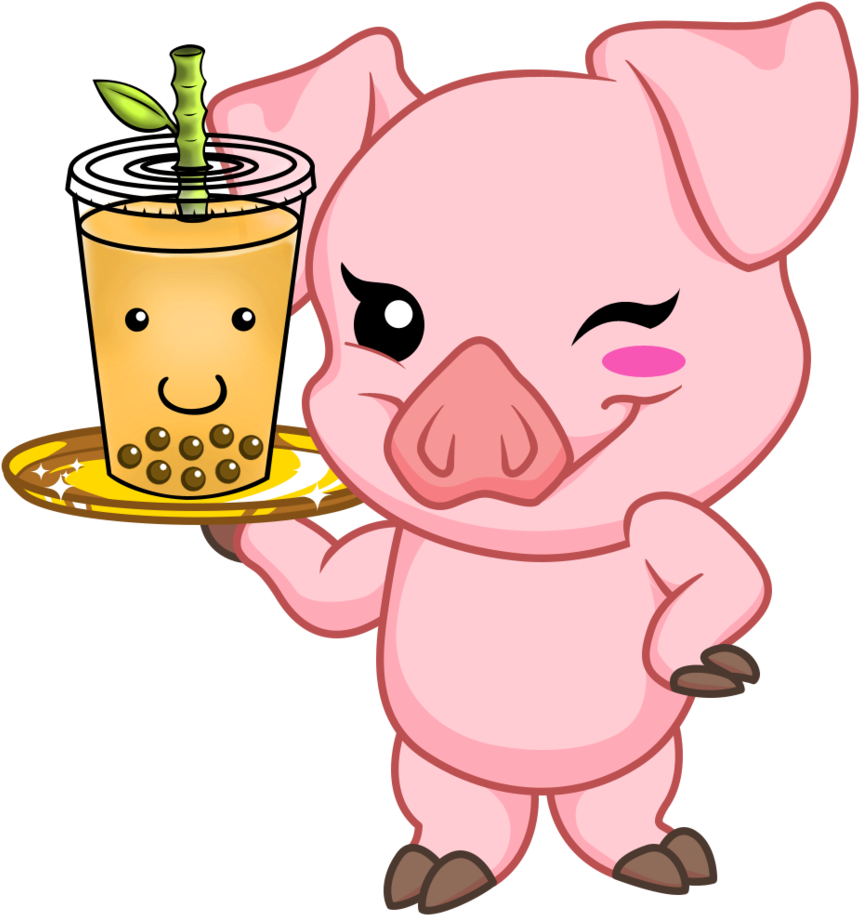 Bobaddiction Pig Fixed - Pig Cartoon Drink Bubble Tea (1000x1030)