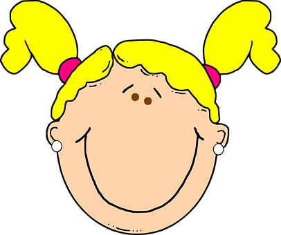 Girl, Blond, Earrings, Pigtails, Smile - Girl Face Clip Art (406x340)