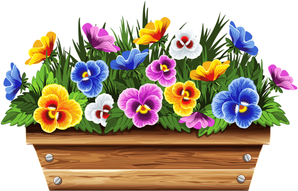 Box With Violets Png Clipart Picture - Flower Window Box Clipart (600x403)