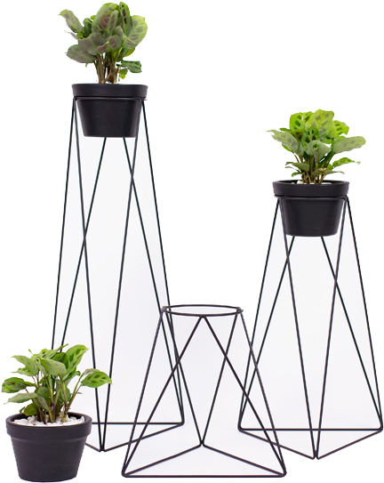 Juego De Bases Triángulo En Metal Con Maceta De Barro - Bases Modernas Para Plantas (455x700)