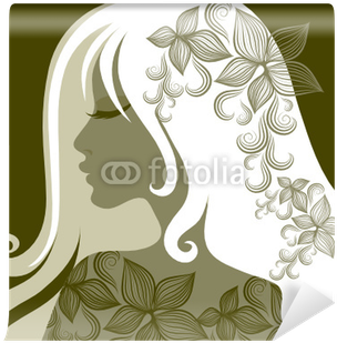 Vector Closeup Portrait Of Woman With Flower In Long - Liili Natural Rubber Large Table Mat Image Id Vector (400x400)