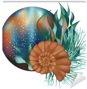 Underwater World Banner With Seashell, Vector Wall - Photography (400x400)
