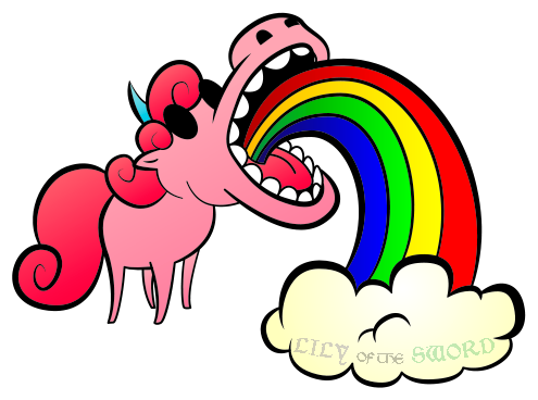Rainbow Puking Unicorn By Lilyofthesword - Cartoon (514x389)