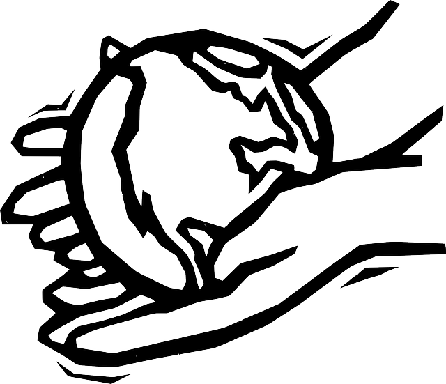 Black, Two, Outline, Globe, World, Earth, Hand, Drawing - Helping Hands Clip Art (640x551)
