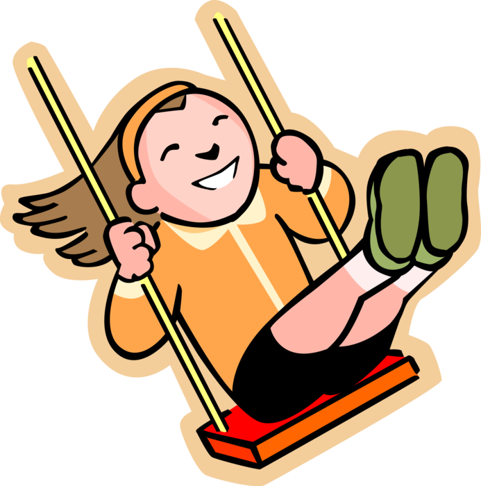 Vector Illustration Of Primary Or Elementary School - Child Swinging Clipart (693x700)