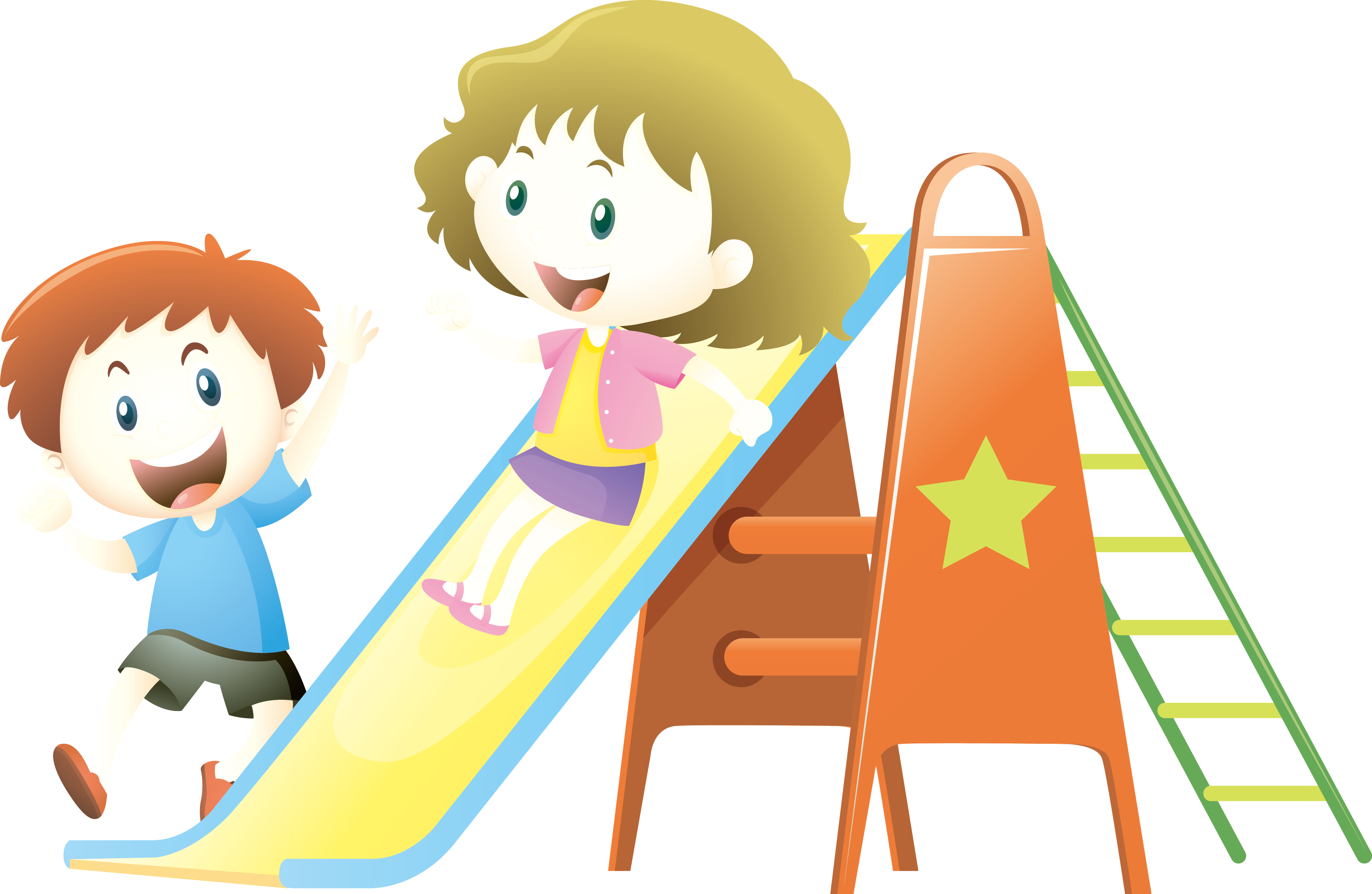 Child Playground Slide Illustration - Kids Playing Slid Clipart (3642x2375)