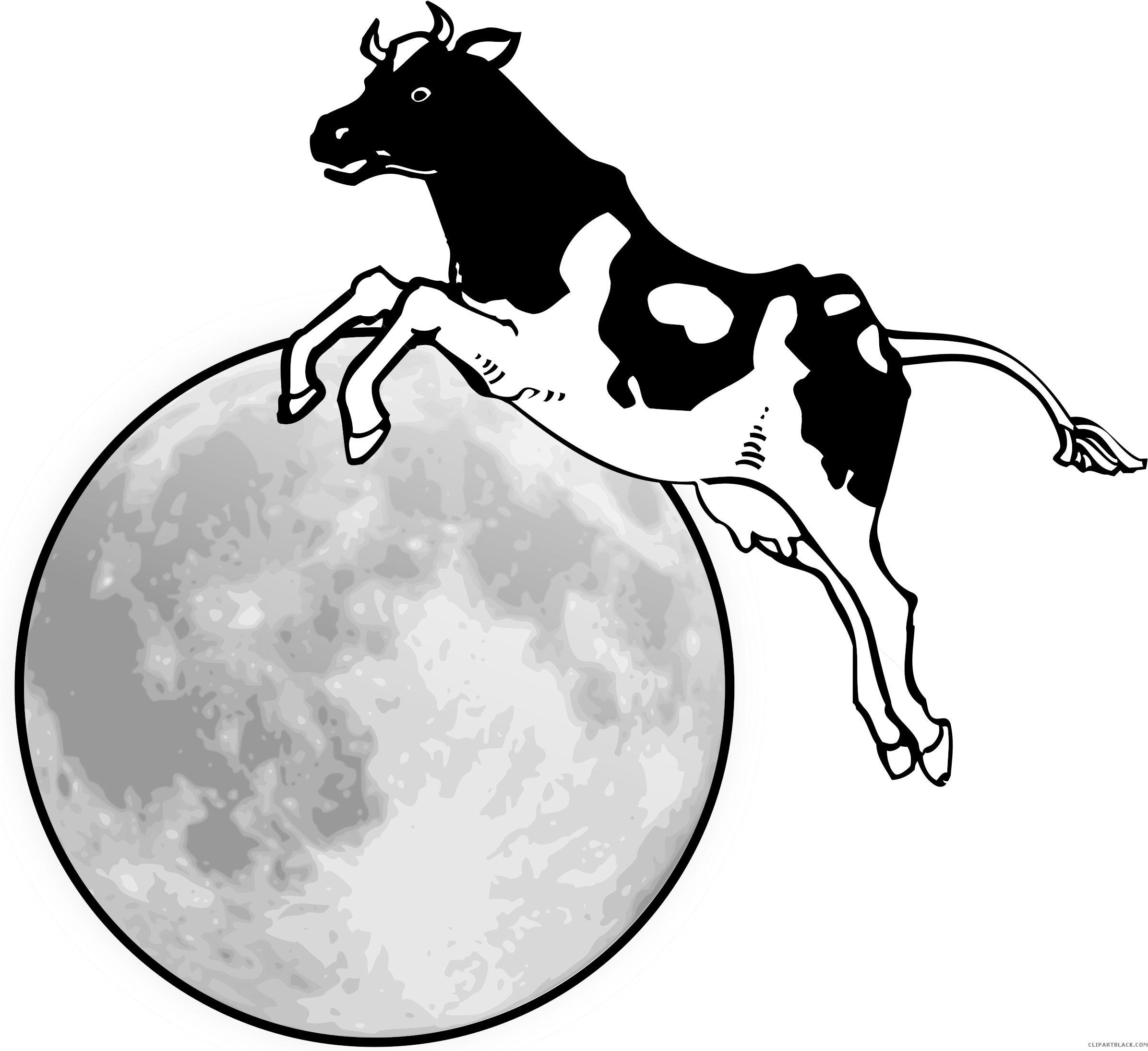 Cow Jumped Over The Moon Animal Free Black White Clipart - Cow Jumped Over Moon Png (2400x2215)