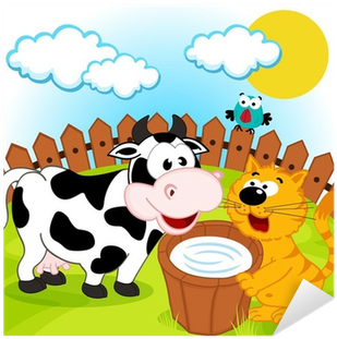 Kedi, Inek Ve Süt - Vector Graphics (400x400)