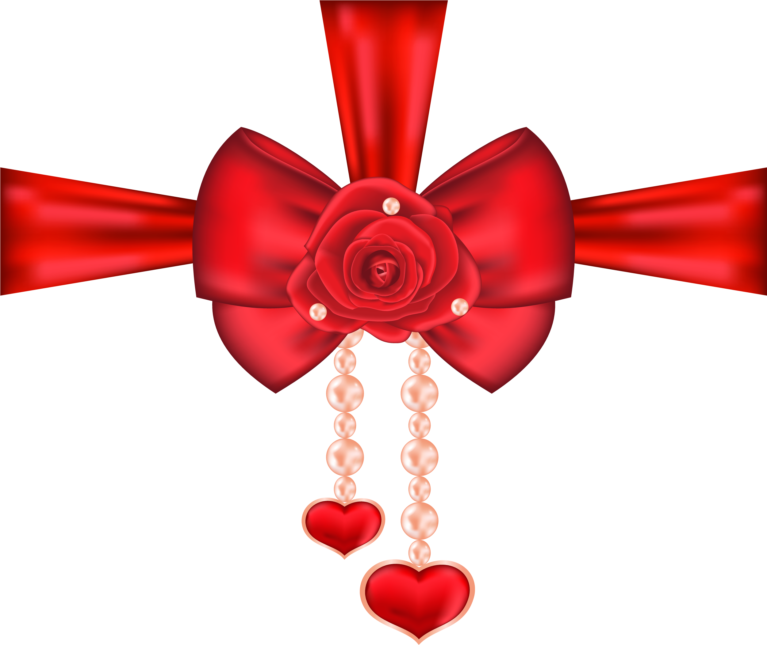 Red Decorative Bow With Rose And Hearts Png Clipart - Red (2500x2464)