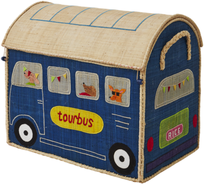 Set Of 3 Raffia House Toy Baskets Happy Camper Design - Happy Camper Toy Baskets / Boxes Available In 3 Sizes (480x480)