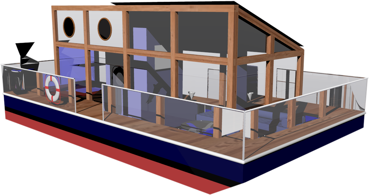 Aqua Pad Floating Glass Paned Houseboat-office Design - Iso Image (1316x699)