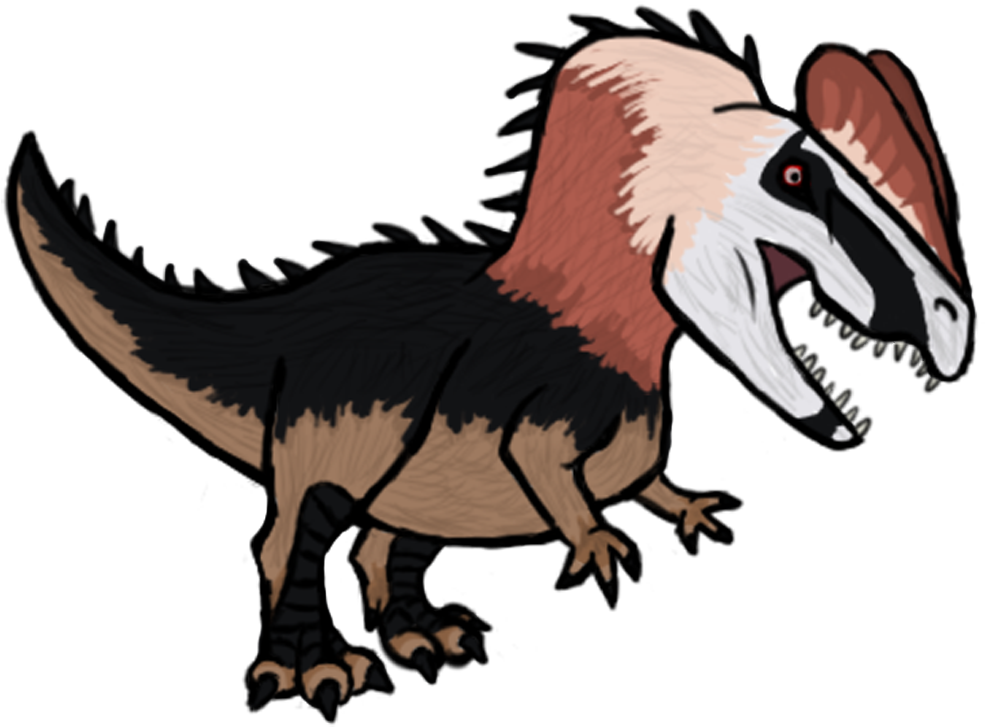 It's Dilophosaurus With A Lammergeier-themed Coloration - Cartoon (1000x811)