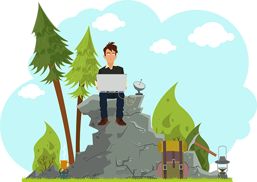 Illustration Of A Man On A Computer On A Rock With - Waya And The Wolves Als Ebook Von Traian M. Burgui (500x354)