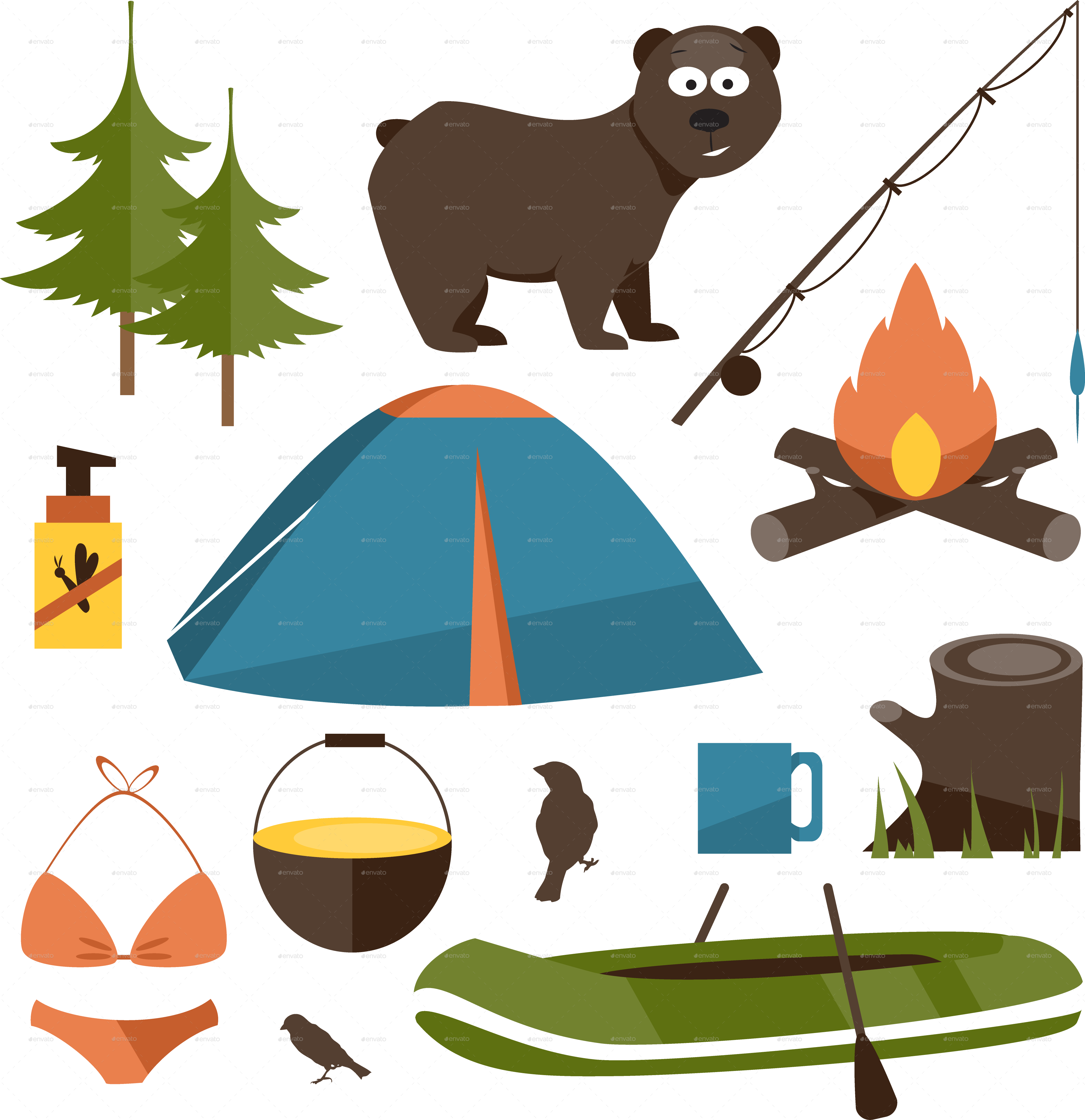 Camping Set - Illustration (3914x4042)