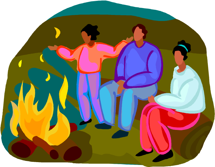 Drawing Of A Family Camping And Enjoying A Campfire - Illustration (763x596)