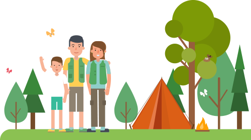Illustration Of Mom And Dad With Kids By Their Tent - Camping (500x279)