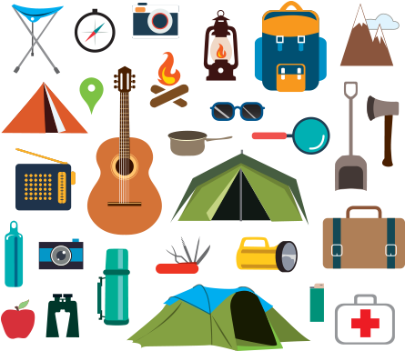 Camping Stuff Vector Icons Free Png Graphic Cave - Elementos Para Acampar Camping (1200x628)
