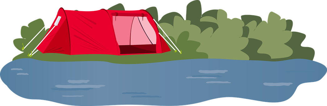 Tent, Camping, River, Bush, Grass, Dome - Tent (1047x340)