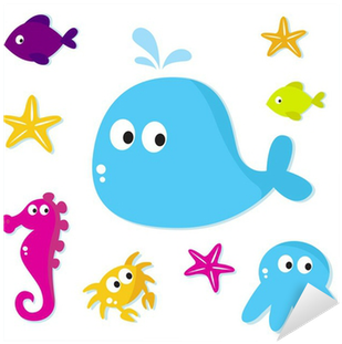 Vinilo Pixerstick Los Peces Del Mar Y Los Iconos De - Animales De Mar Animadas (400x400)