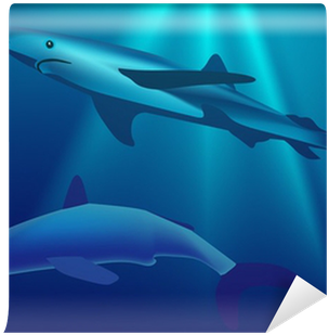 Fotomural Dos Tiburones En La Ilustración Azul Del - Bottlenose Dolphin (400x400)