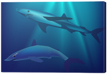 Cuadro En Lienzo Dos Tiburones En La Ilustración Azul - Underwater (400x400)