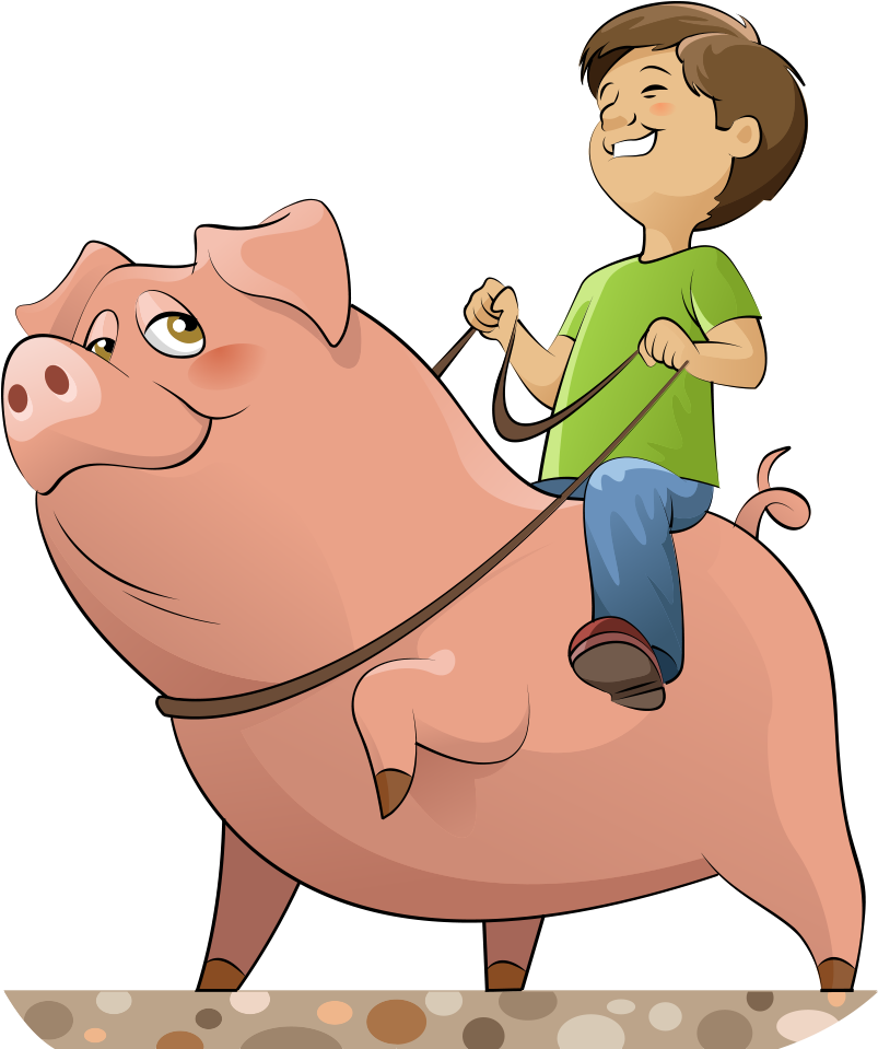 Domestic Pig Cartoon Royalty-free Illustration - Person Riding A Pig Cartoon (1000x1000)