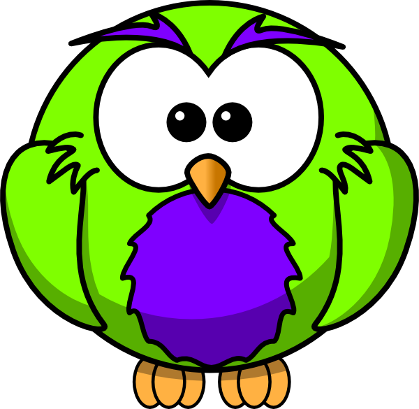 Green And Purple Hoot Clip Art At Clker - Cartoon Black And White Owl (600x585)