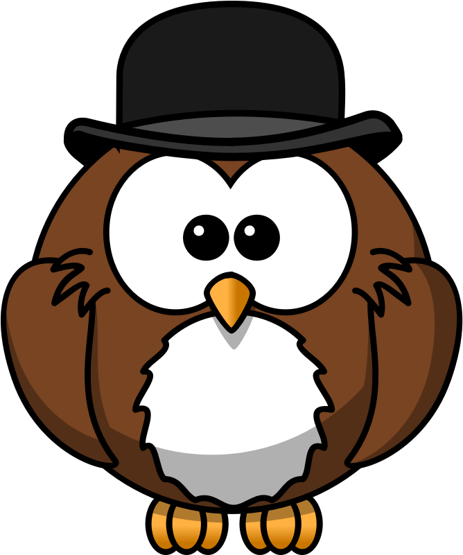 Owl With Derby - Cartoon Owl With Hat (800x800)