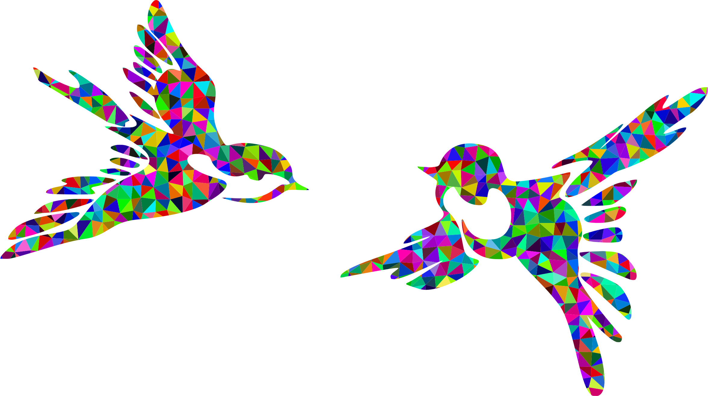 Poly Prismatic Stylized Birds Silhouette - Colorful Bird Flying Clipart (2354x1316)