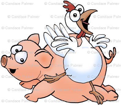 Chicken Clipart Pig - Pig And Chicken Cartoon (400x352)