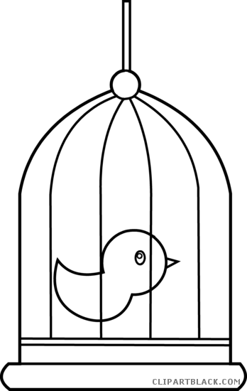 Birdcage Animal Free Black White Clipart Images Clipartblack - Bird In Cage Clip Art (348x550)