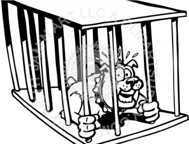 Cage Clipart Dog - Dog In The Cage Clipart Black And White (640x480)