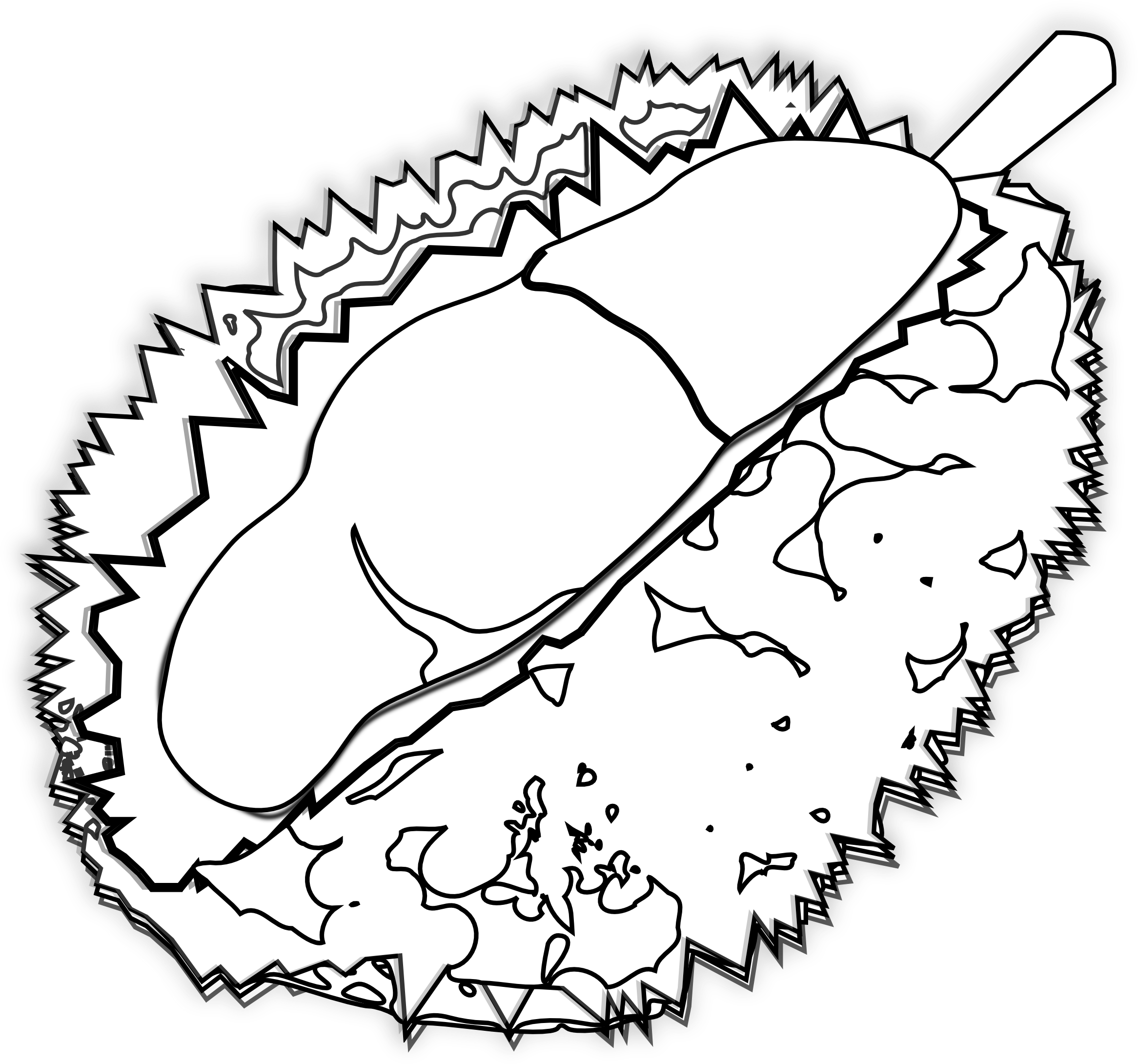 Food Durian Durian Black White Line Art Scalable Vector - Durian Black And White (2555x2686)