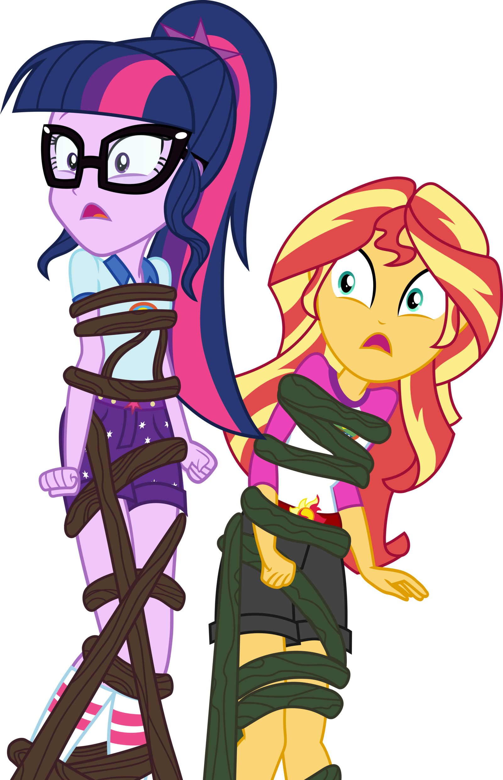 Twi And Sunset Stuck 1 By Pink1ejack - Equestria Girls Tied Up (1600x2479)