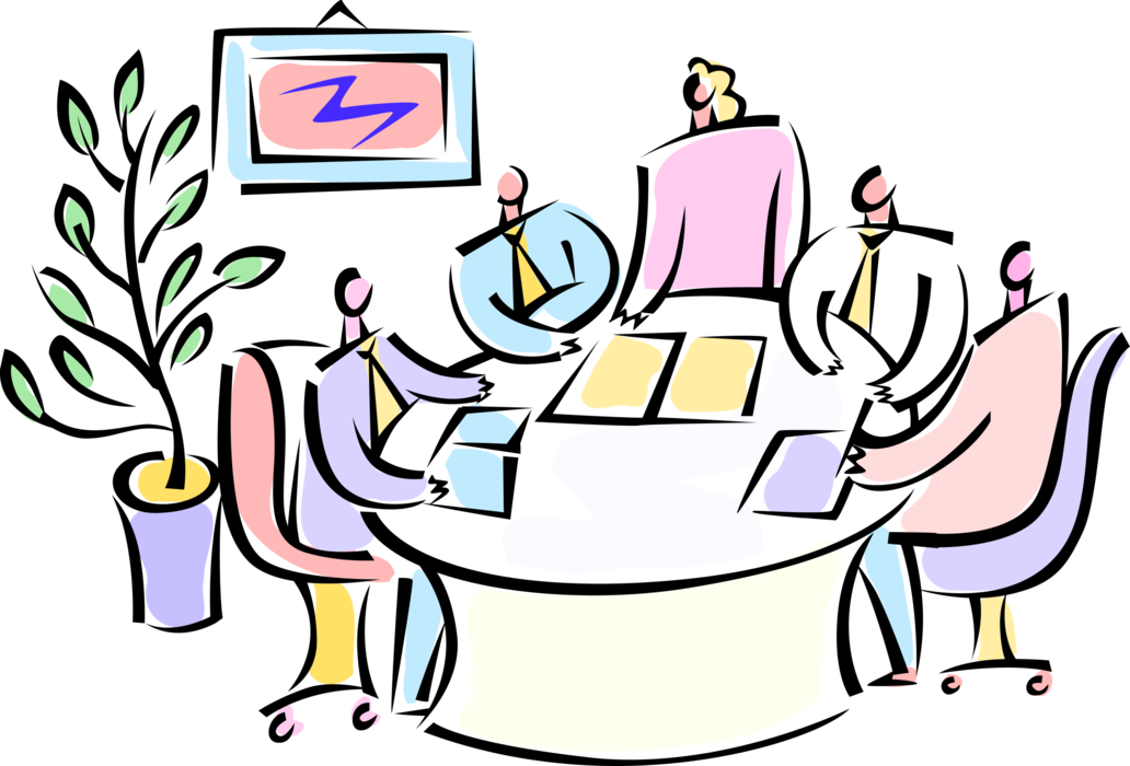 Vector Illustration Of Business Colleagues In Boardroom - Sitzung Clipart (1032x700)