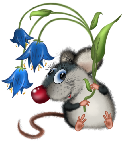 Cards - Mouse Holding Flower Clipart (428x500)