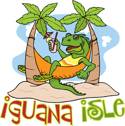 Tropical Beach Clipart - Iguana On The Beach Cartoon (400x404)
