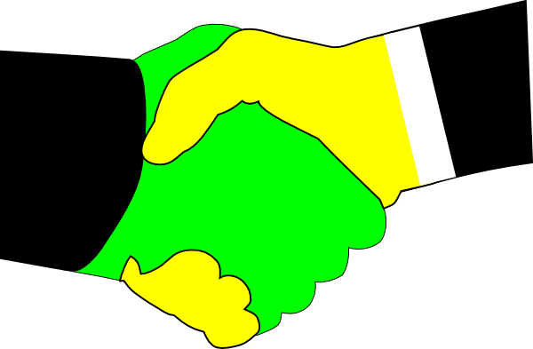 Handshake Green Yellow Clip Art - Clip Art (600x393)