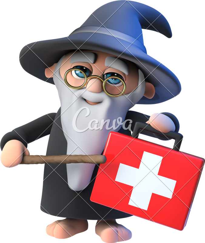 3d Funny Cartoon Wizard Magician Character Points His - Wand (676x800)