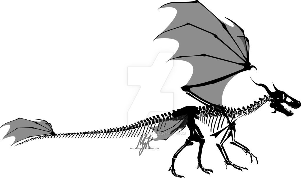 Dragon Skeleton Silhouette By Messyartwok On Deviantart - Dragon Skeleton Cartoon (1024x604)