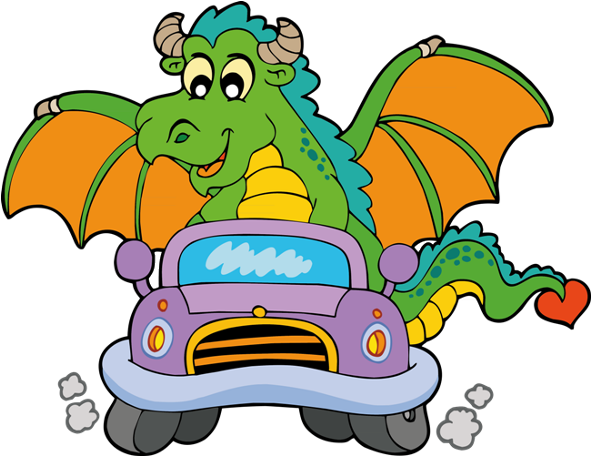 Funny Cartoon Dragon Clip Art Images Are On A Transparent - Dragon Driving A Car (600x600)