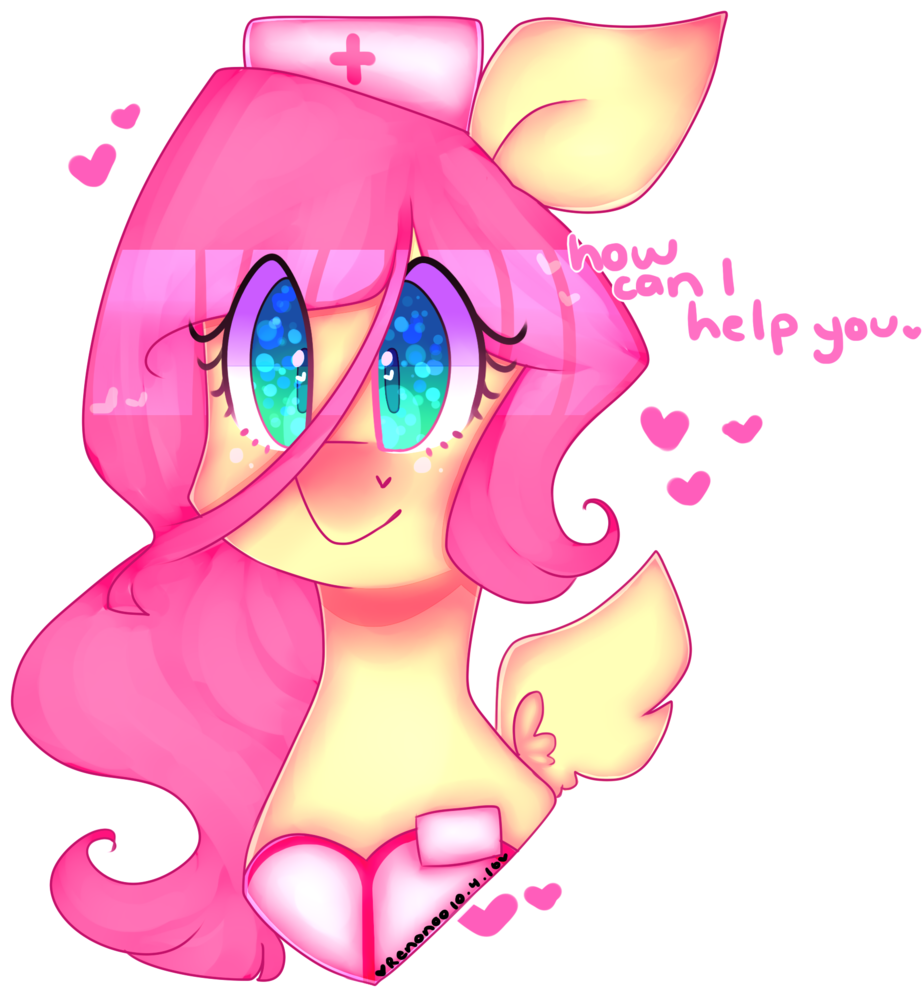 Bunxl, Fluttershy, Hat, Heart, Nurse Hat, Nurse Outfit, - Cartoon (976x1024)