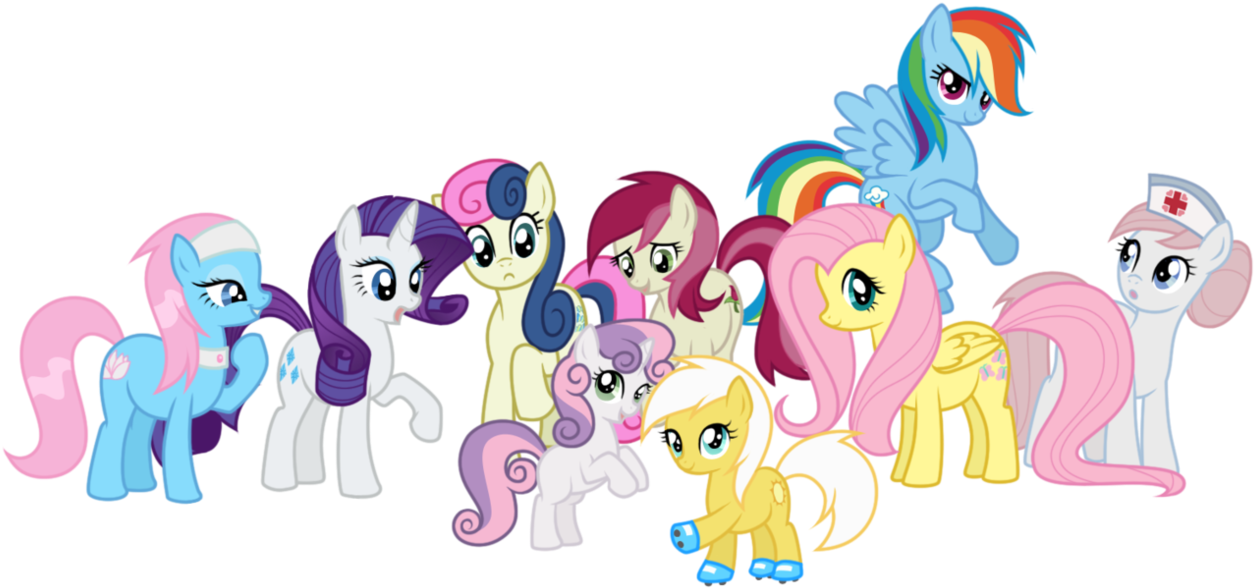 Kumkrum, Bon Bon, Fluttershy, Lotus Blossom, Nurse - Cartoon (1280x602)
