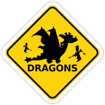 Funny Beware Of Dragons Traffic Sign Stickers By Cartoon-dragons - Sign (375x360)