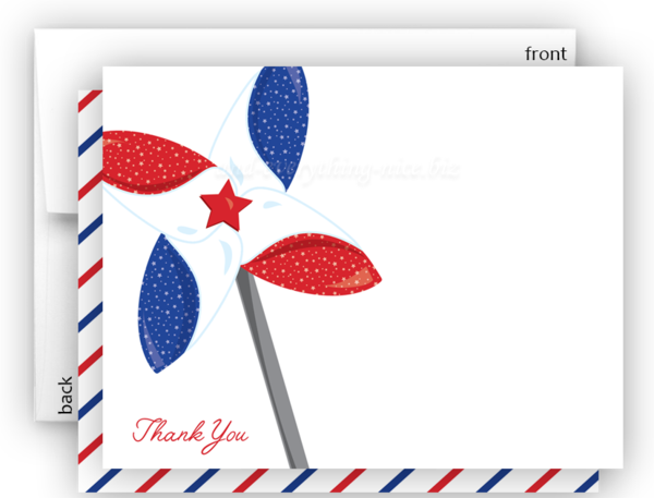Red White & Blue Pinwheel Thank You Cards Note Card - Red (600x457)
